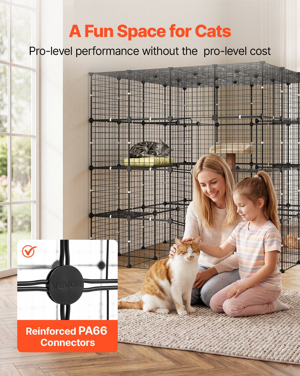 Cat Cage 4-Tier 55"x55"x55" Large DIY Cat Playpen Indoor Enclosure, Detachable Metal Wire Kennel Crate with 3 Doors & Locks, Exercise Place Ideal for 2-3 Cats, Kittens and Small Animals, Black