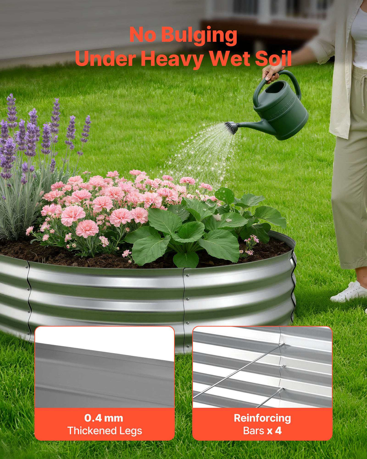 Galvanized Raised Garden Bed, 8 x 4 x 1 ft, Oval Metal Planter Box Kit Outdoor, Bottomless Elevated Garden Box with Gloves, Rustproof Alu-Zinc, for Planting Flowers Fruits Vegetables, Silver