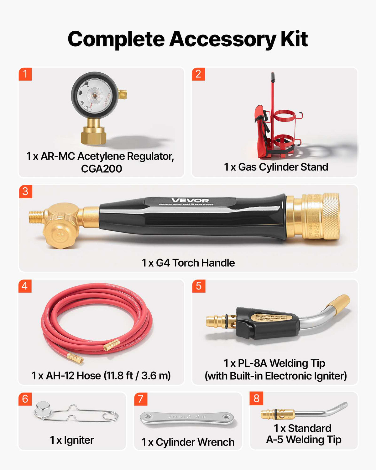 Air Acetylene Torch Kit, Acetylene Gas Welding Tool with 11.8FT Rubber Hose, Self-Lighting Welding Tip & CGA200 Regulator, Swirl Frame Brazing Torch Kit with Cylinder Stand for Metalworking