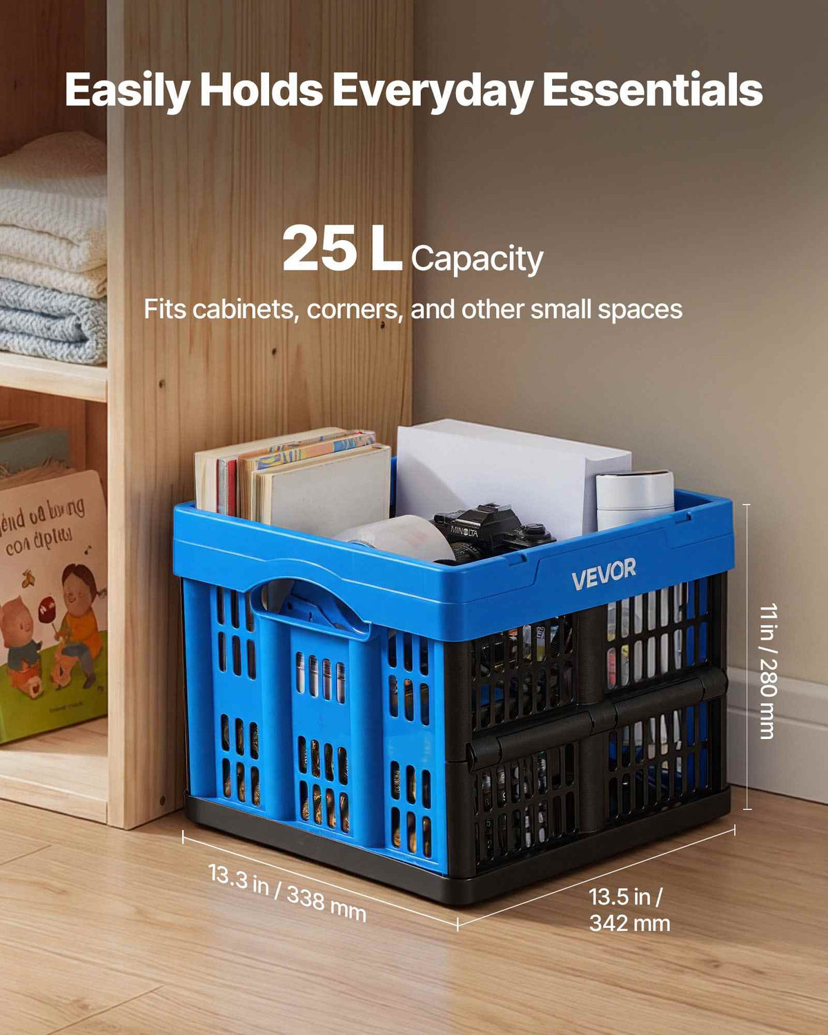 Plastic Collapsible Storage Bins, 25L 3 Packs, Stackable Folding Storage Crates with Handles, Holds 22 lbs Per Bin, Foldable Heavy Duty Containers, Space-Saving Baskets, for Home Organizing