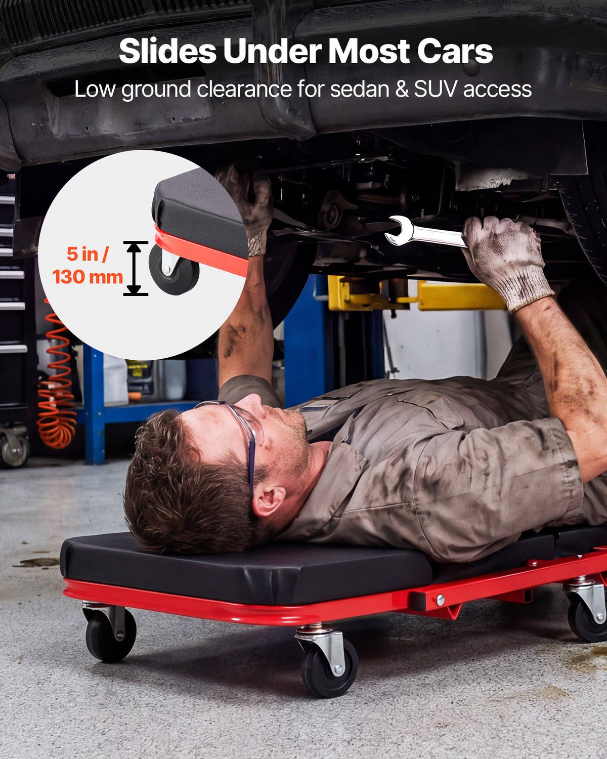 40 in 2-in-1 Folding Mechanic Creeper, Z Creeper Seat & Under Car Garage Roller, 450 lbs Rolling Creeper Stool with 6 Swivel Casters, Padded Headrest for Auto Repair