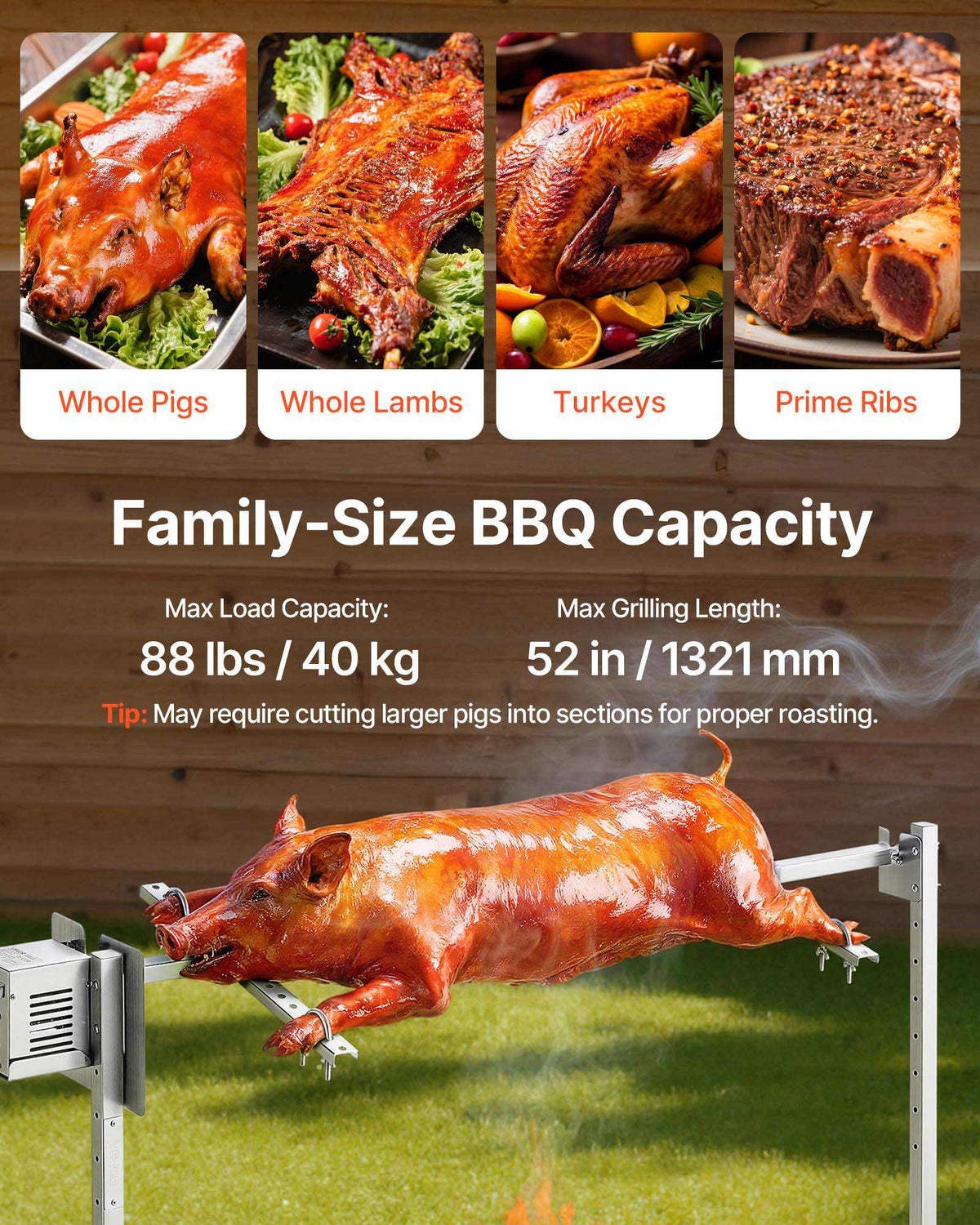 Rotisserie Grill AC120V 8 Level Height Electric Rotisserie Grill Kit, BBQ Grills Rotisseries Kit with 88 lbs Load Capacity, 38W Motor, Stainless Steel Automatic Grilling Kits for Parties