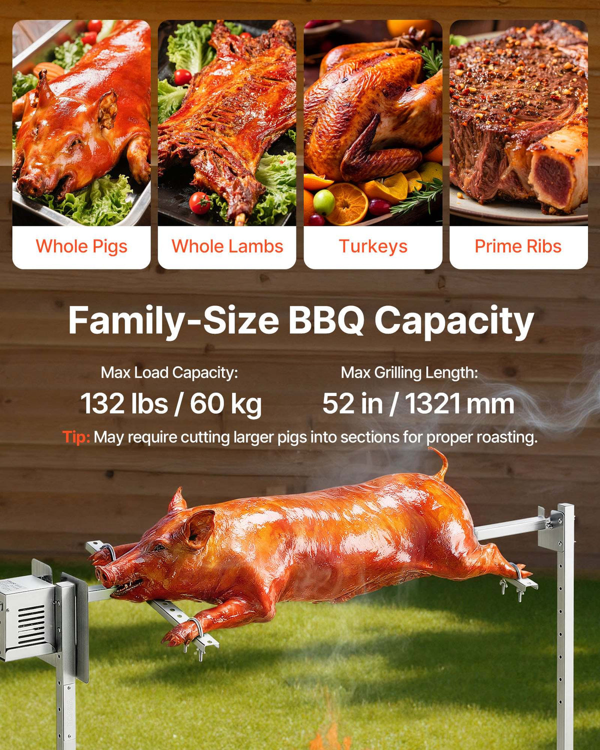 Rotisserie Grill AC120V 8 Level Height Electric Rotisserie Grill Kit, BBQ Grills Rotisseries Kit with 132 lbs Load Capacity, 38W Motor, Stainless Steel Automatic Grilling Kits for Parties