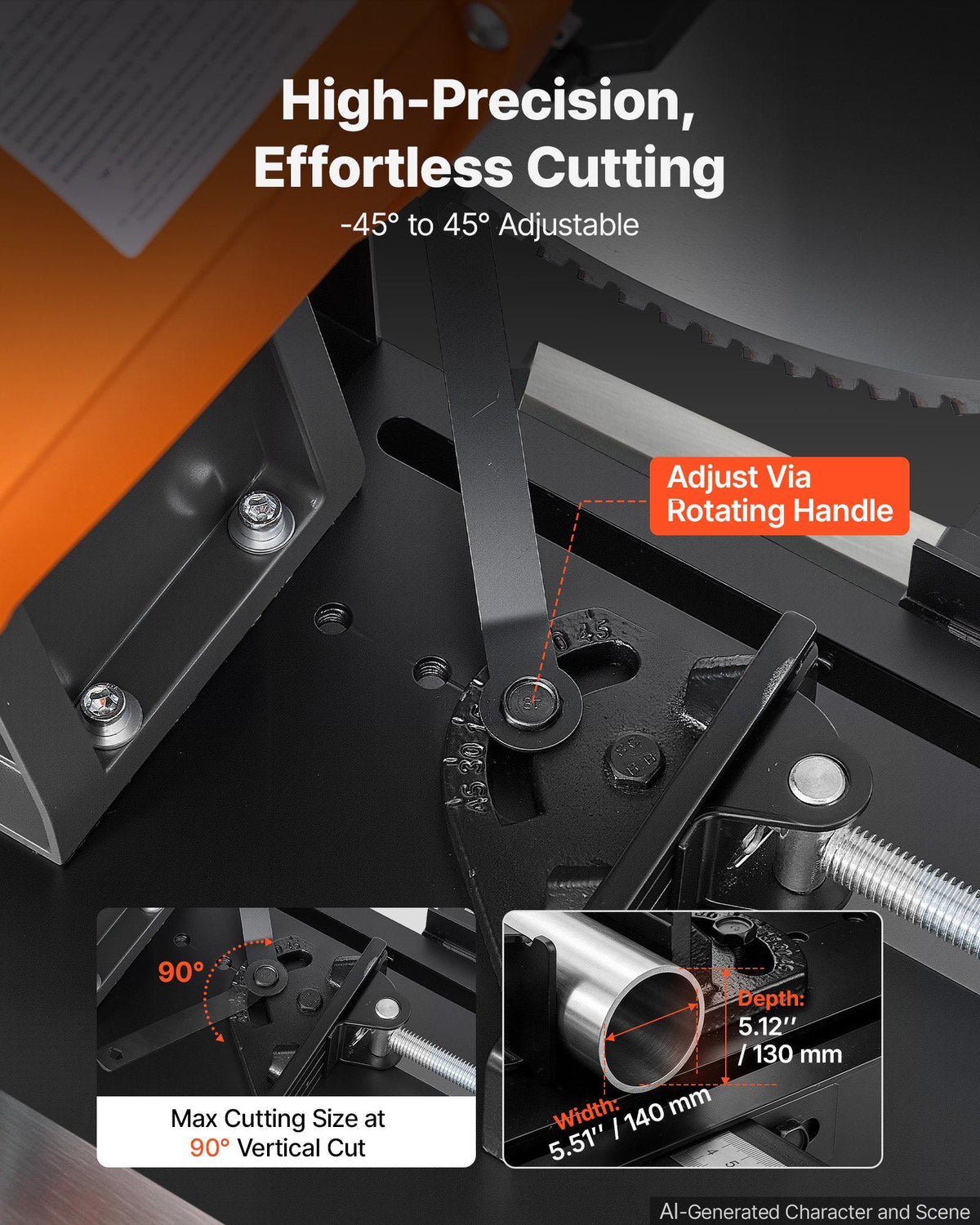 Chop Saw 16-inch Cold Cut Blade 3000 W Powerful Motor Cut Off Saw, For Cutting Metal, -45° to 45° Adjustable Angle, Efficient Dry Cutting, Stable, with Thickened Blade Guard and Scale Ruler