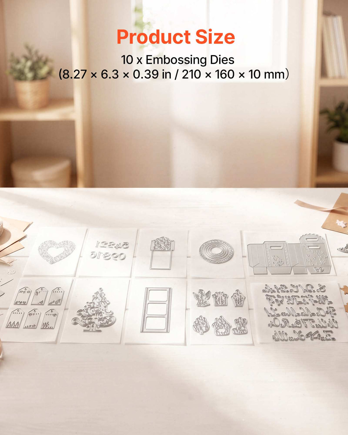 Cutting Dies, 10 Pieces Metal Die Cuts, Compatible with Die Cutting and Embossing Machine, Letters, Numbers, Tree Patterns, Cut Dies for Scrapbooking, Card Making, DIY Paper Crafting