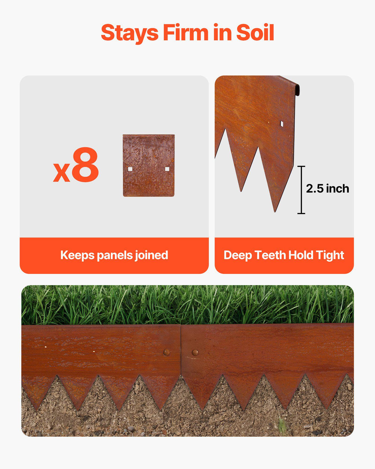 Corten Steel Landscape Edging, 6-Pack 40 x 6 Inch Metal Edging for Landscaping with 8 Connecting Plates, Bendable Metal Garden Edge Border for Flower Bed, Yard Pathway, Rust