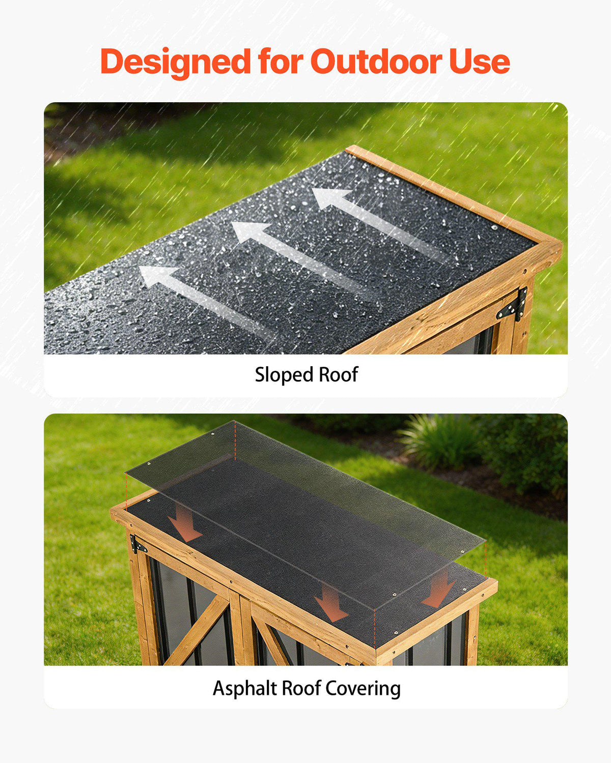 Outdoor Storage Shed, 33.86" x 37.4" Wood & Metal Garden Tool Shed with Lockable Doors & Sloped Roof, Waterproof Outside Storage Cabinet with Shelf & Floor for Backyard Patio Lawn, Black/Brown