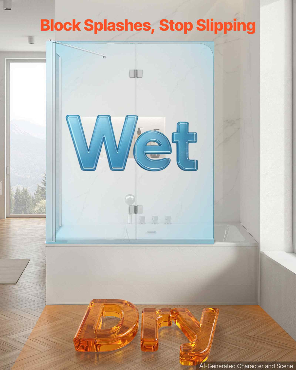Bathtub Shower Door 27.5"/47"W x 55"H Semi-Frameless Bi-Fold Tub Door, 1/4" Clear Tempered Glass, Easy-Clean Nano Coating, 180° Folding, 1 Fixed and 2 Foldable Panels, for Bathroom Tub, Silver