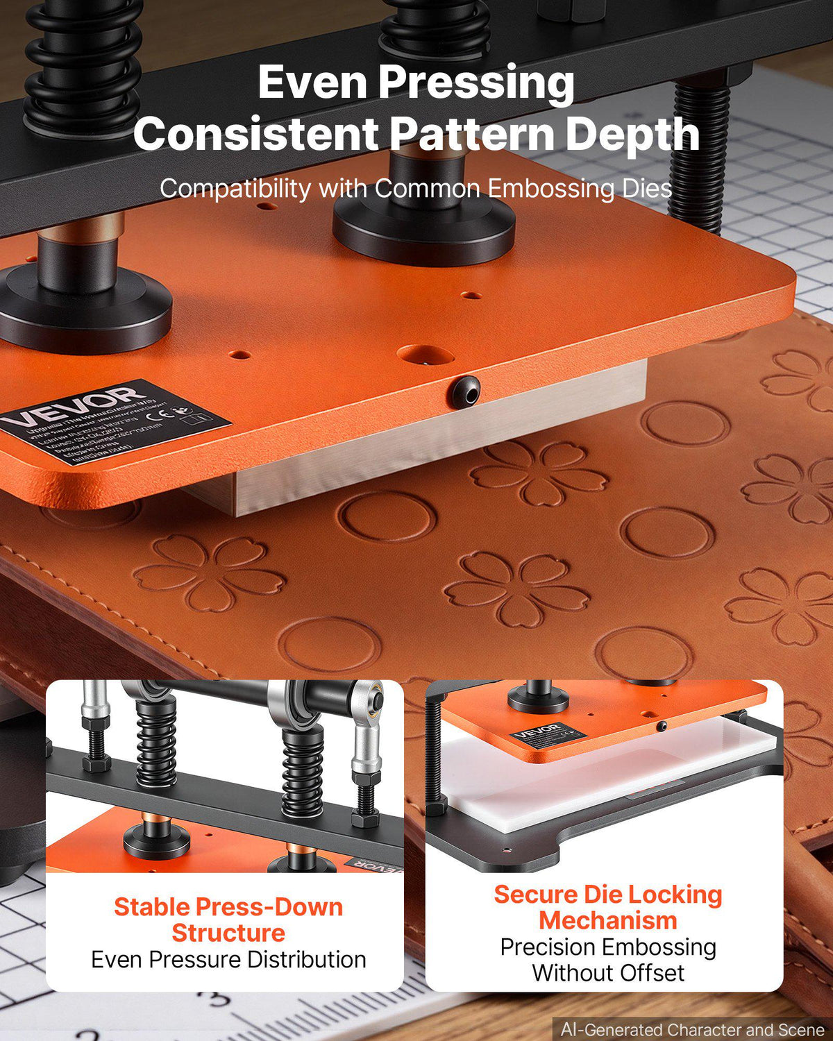 Leather Cutting Machine 10.24 x 5.91 in Embossing Plate Die Cutter, Hand Press Leather Embossing & Die Cutting, 3300 lbs Pressure, 0.47 in Stroke, Dual Guide Shafts, for Fabric, Paper, Silicone