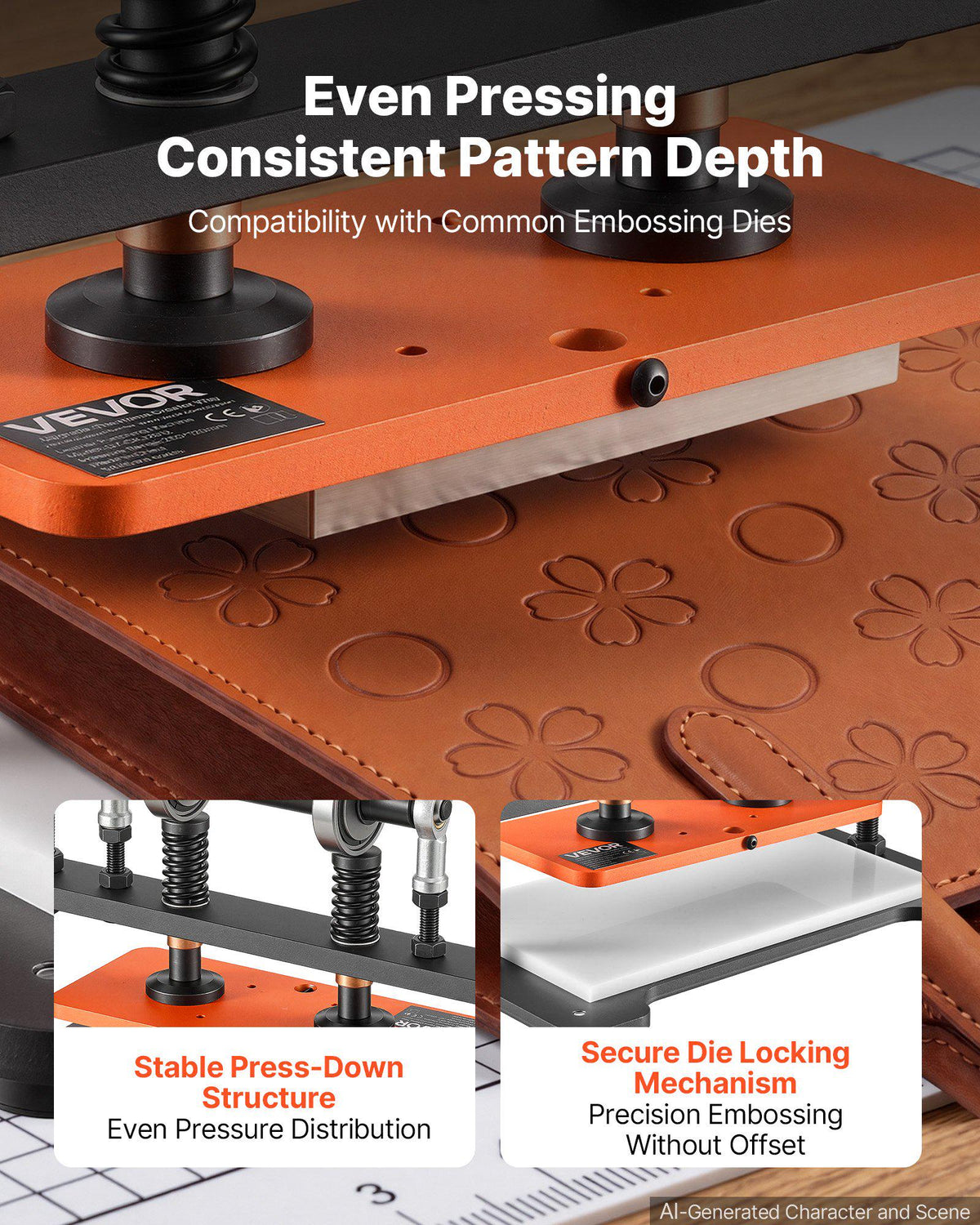 Leather Cutting Machine 10.24 x 4.72 in Embossing Plate Die Cutter, Hand Press Leather Embossing & Die Cutting, 3300 lbs Pressure, 0.47 in Stroke, Dual Guide Shafts, for Fabric, Paper, Silicone