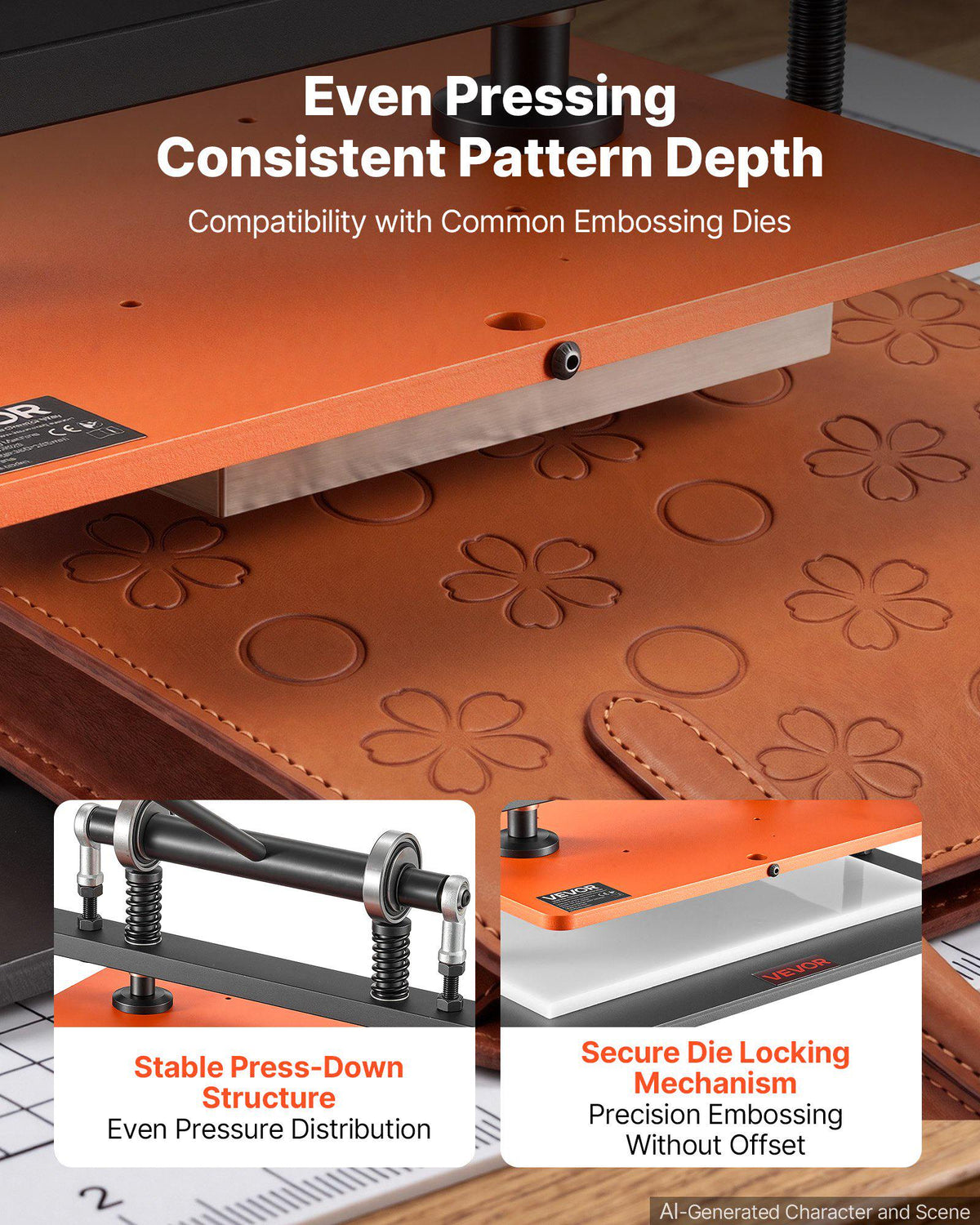 Leather Cutting Machine 14.17 x 10.24 in Embossing Plate Die Cutter, Hand Press Leather Embossing & Die Cutting, 3300 lbs Pressure, 0.47 in Stroke, Dual Guide Shafts, for Fabric, Paper, Silicone