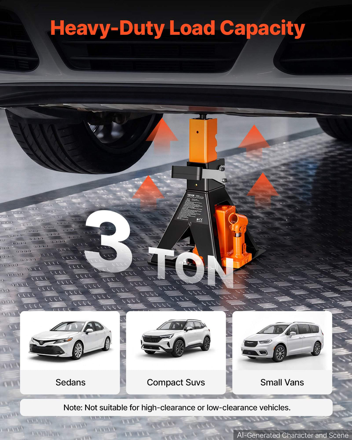 Hydraulic Bottle Jack and Jack Stand in One 3 Ton (6613.9 lbs) Lift, for Sedans, Compact SUVs & Small Vans, 10.75"-21.14" Lifting Range, All-in-One Heavy Duty Vehicle Unijack with Wide Base