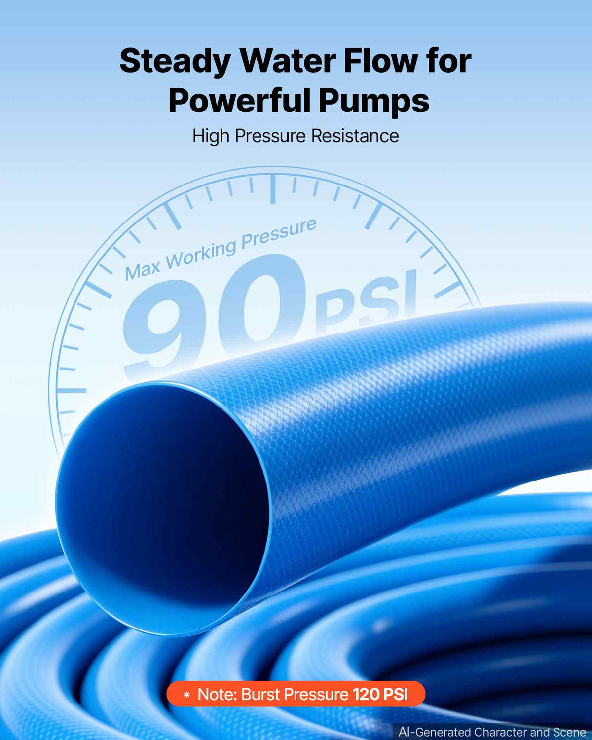 Discharge Hose 2" x 50 ft PVC Lay Flat Backwash Water Pump Pool Hose, for Swimming Pool Sand Filter & Sump Pump, Water Transfer Drainage, Weather & Burst-Resistant, with Pin Lug Fittings, Blue