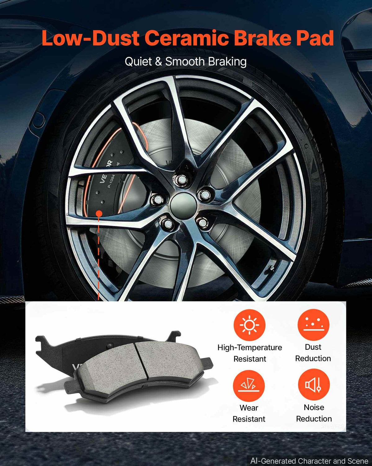 Front & Rear Brake Kit Ceramic Brake Pads & Hollow Brake Rotors Kit, Compatible with 2007-2009 Dodge Durango & Chrysler Aspen, 2011-2018 Ram 1500 (5-Lug), 2019-2023 Ram 1500 Classic
