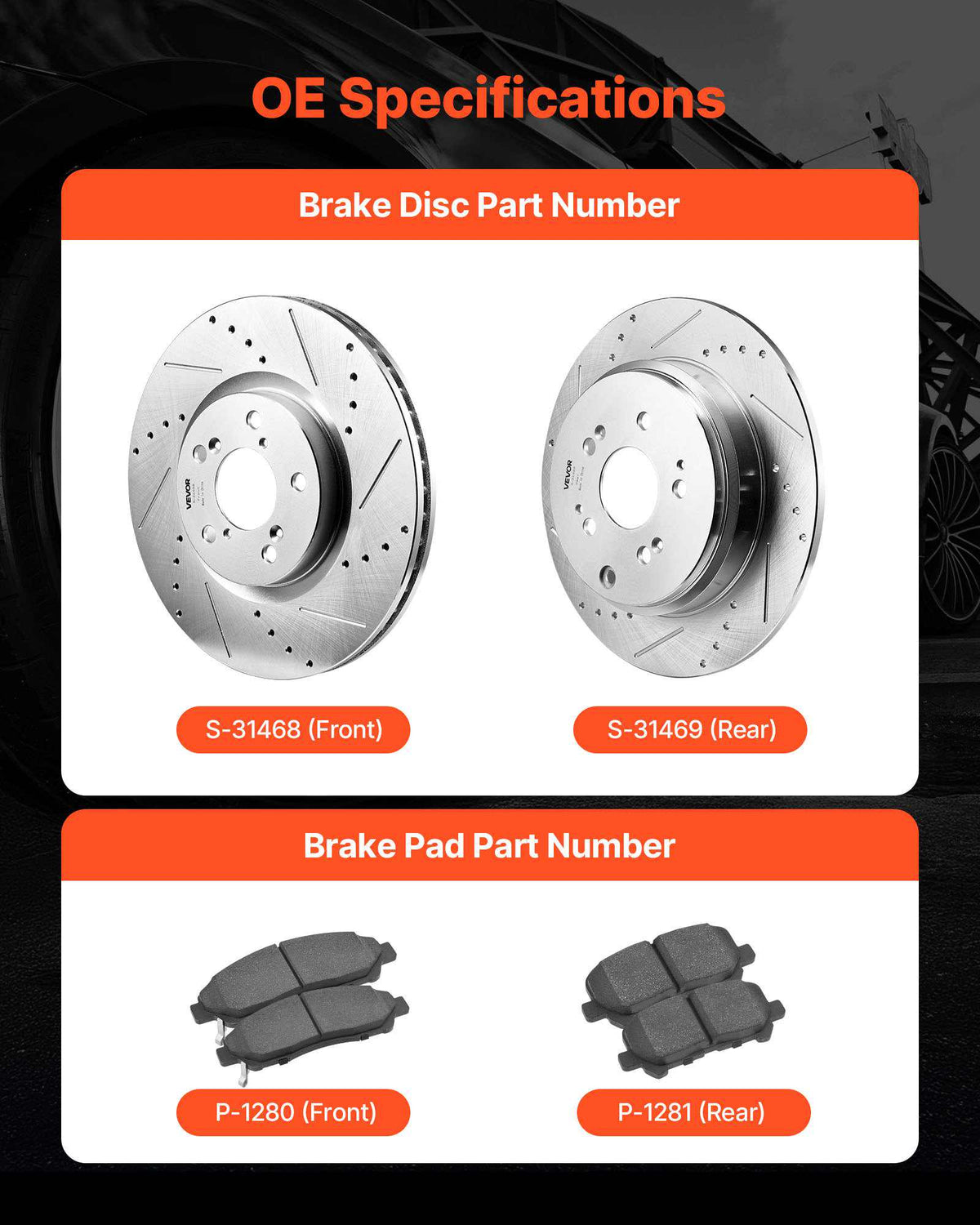 Front and Rear Brake Kit Compatible with 2007-2013 Acura MDX, 2010-2013 Acura ZDX, 2009-2014 Honda Pilot, Drilled and Slotted Brake Rotors Ceramic Brake Pads Replacement Kit, 13 in (Front)
