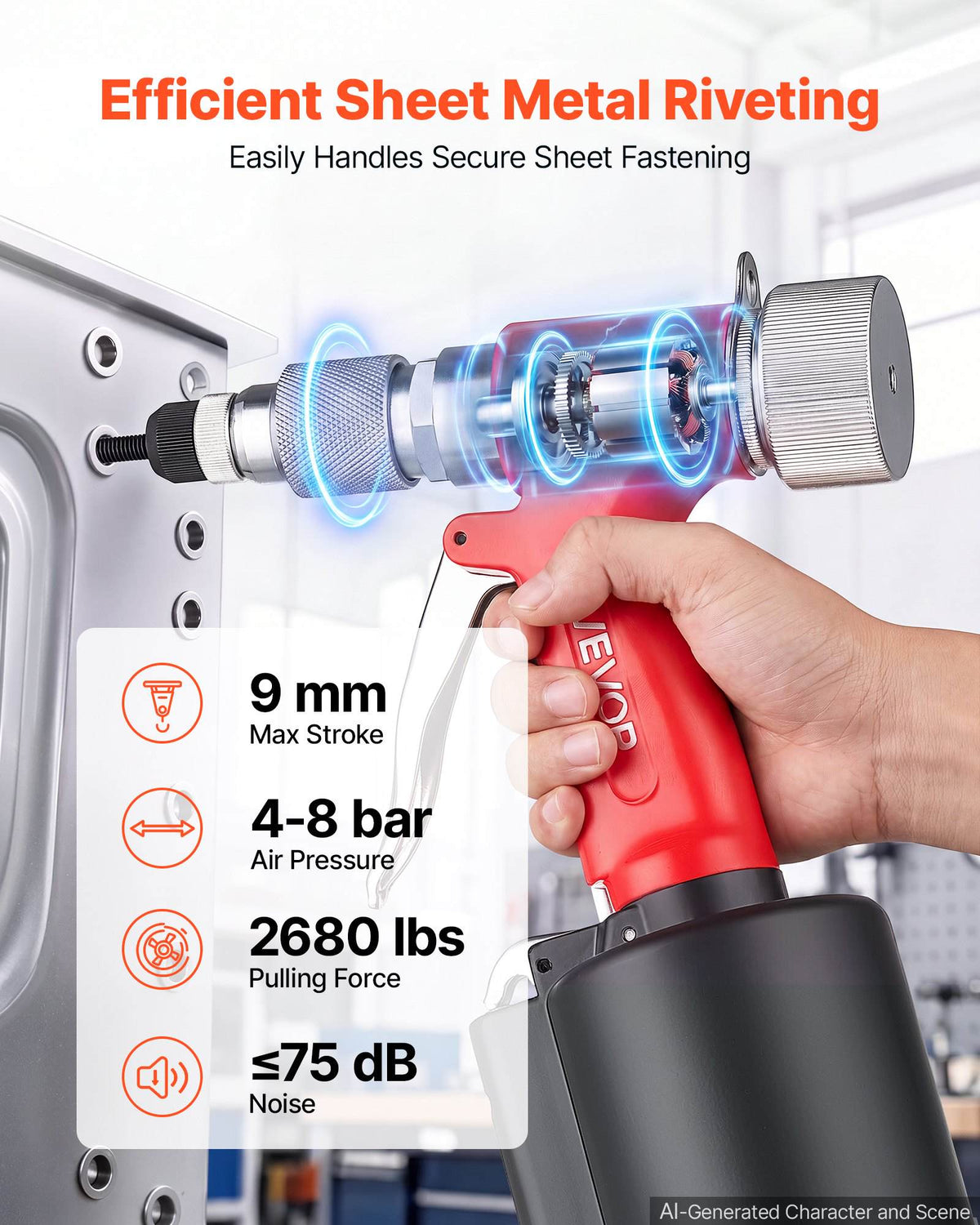 Pneumatic Rivet Nut Gun Kit with 8PCS SAE & Metric Gun Heads, M4 M5 M6 M8 M10 1/4" 5/16" 3/8", 2680LBS Force, Air Rivet Nut Tool for Automotive, Construction, Industrial Manufacturing