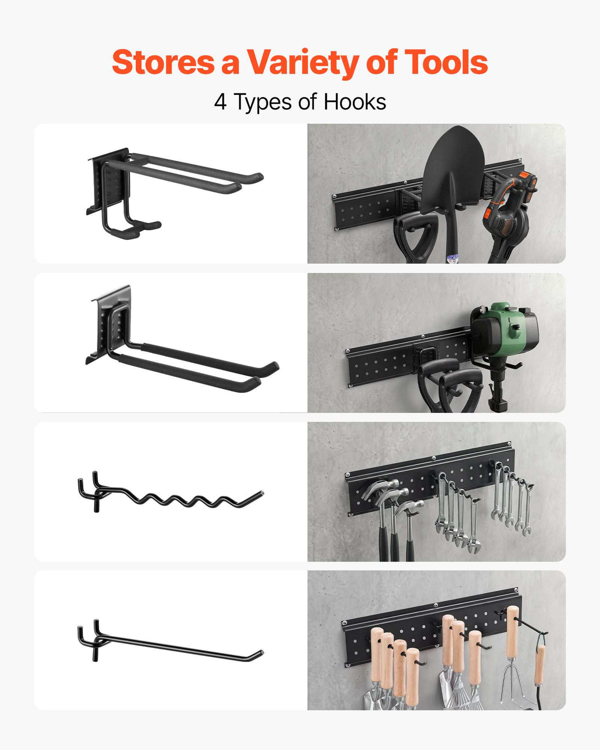 Garage Tool Organizer 49.5 Inch 600 lbs Wall Mount Garden Tool Rack, Heavy Duty Garage Hanging Storage Rack Organization with 3 Rails and 12 Adjustable Hooks, for Yard Tools, Shovel, Rake, Shed