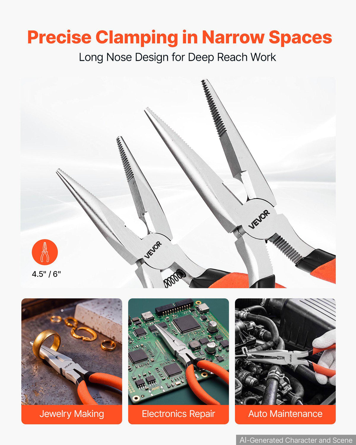 Pliers Set 7-Piece Utility Set Polished Carbon Steel Jaw Hand Tools, For DIY & Home Use, 8" Groove Joint, 7" Combination, 6" Diagonal, 6"/8" Slip Joint, 4.5"/6" Long Nose Pliers, Non-Slip Grips
