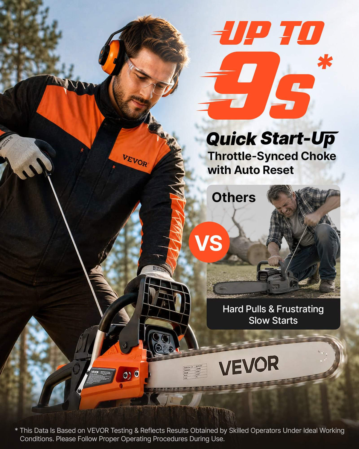 Gas Powered Chainsaw 20 Inch 62CC 3.8HP 2 Stroke Engine Gas Chainsaw, for Wood Cutting, Tree Trimming & Land Clearing, Throttle-Synced Choke, Power Chain Saw with Non-Slip Handle & Dual Tanks