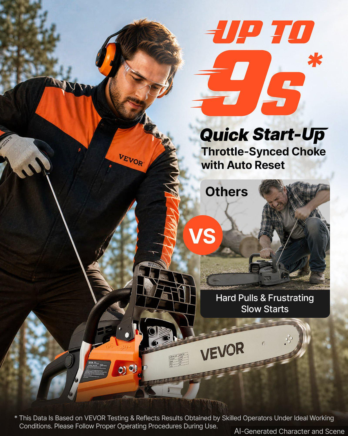 Gas Powered Chainsaw 16 Inch 40CC 1.75HP 2 Stroke Engine Gas Chainsaw, for Wood Cutting, Tree Trimming & Land Clearing, Throttle-Synced Choke, Power Chain Saw with Non-Slip Handle & Dual Tanks