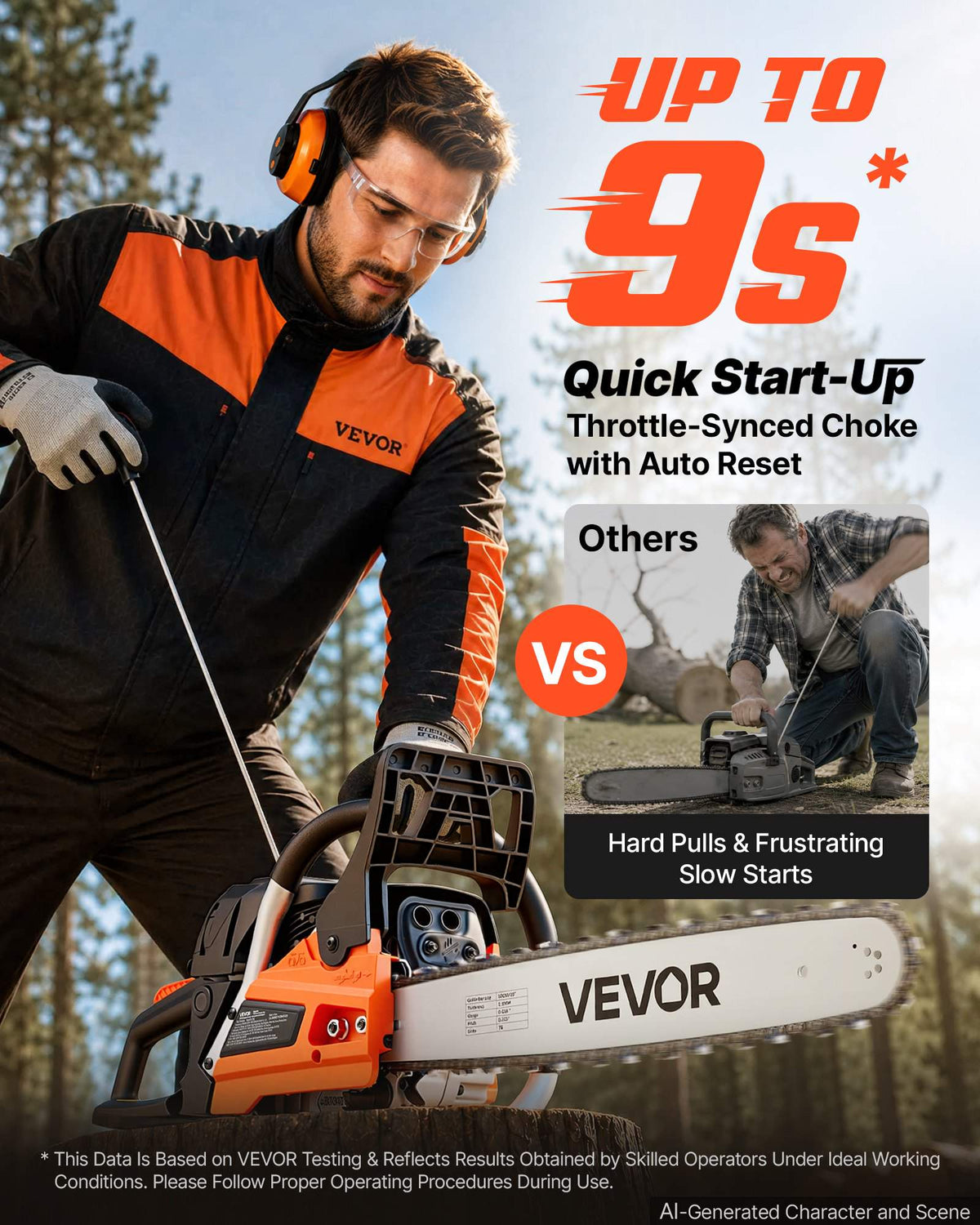 Gas Powered Chainsaw 20 Inch 58CC 3.22HP 2 Stroke Engine Gas Chainsaw, for Wood Cutting, Tree Trimming & Land Clearing, Throttle-Synced Choke, Power Chain Saw with Non-Slip Handle & Dual Tanks