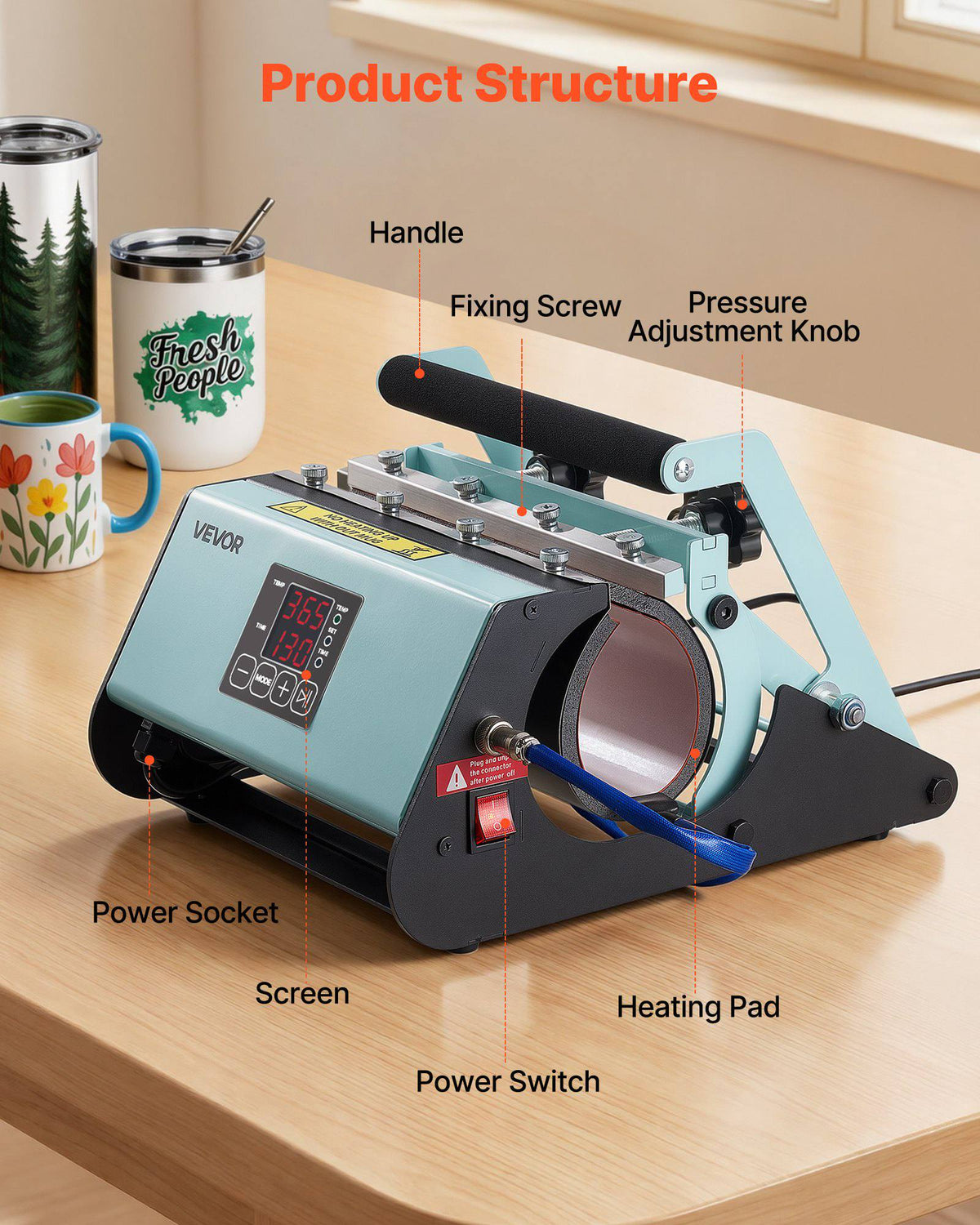 Tumbler Heat Press Machine, 11-30 oz Mug Press, Fast and Even Heating, with Tape and Gloves, Easy Temp and Time Setting, Heat Transfer for Sublimation Tumblers, Cups, Mugs, Black and Green