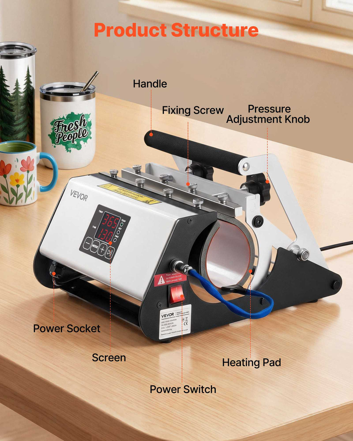 Tumbler Heat Press Machine, 11-30 oz Mug Press, Fast and Even Heating, with Tape and Gloves, Easy Temp and Time Setting, Heat Transfer for Sublimation Tumblers, Cups, Mugs, Black and White