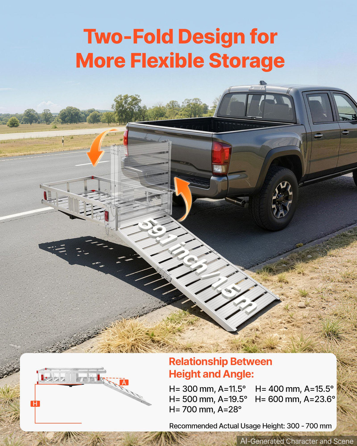 Hitch Mount Mobility Chair Carrier, 500LBS Mobility Scooter Carrier with Double-Folding Ramp, Aluminum Hitch Cargo Basket & Stabilizer Kit, Fits 2" Receiver for Truck SUV Car, 53.7" x 29.5" x 8.7"