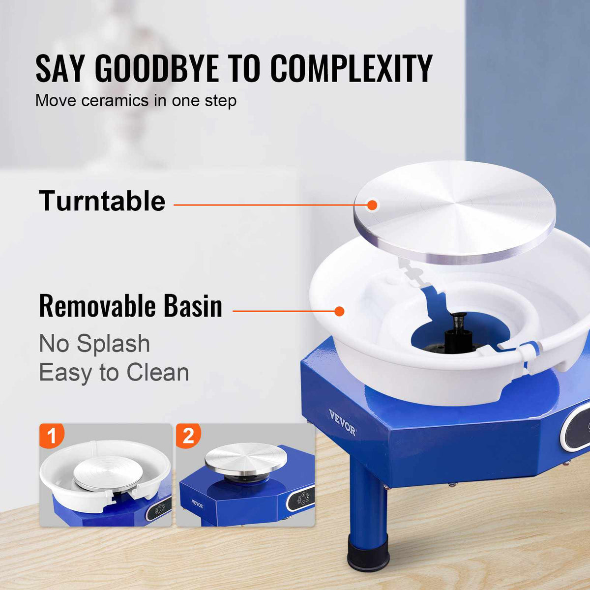 Pottery Wheel, 10 in Ceramic Wheel Forming Machine, 60-300 RPM Adjustable Speed with Foot Pedal, ABS Detachable Basin, Manual LCD Panel, Sculpting Tool and Apron, for Home Pottery Craft DIY