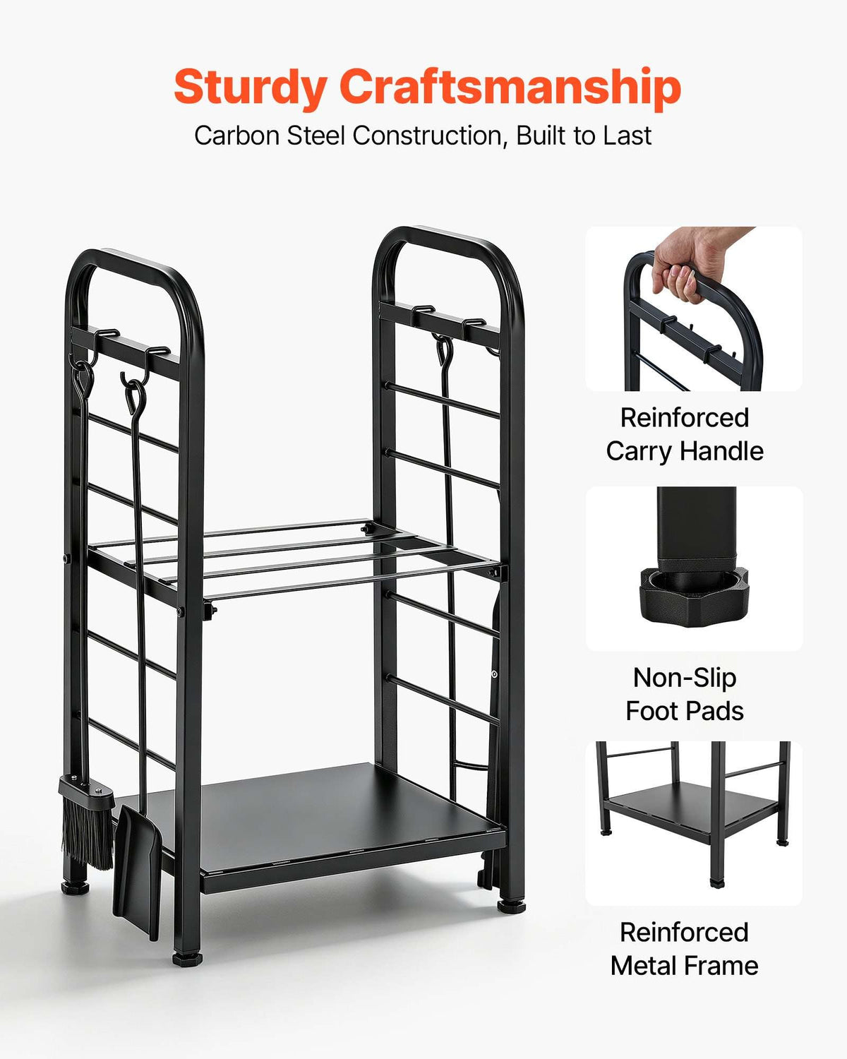 Firewood Rack 15.75 Inch Heavy Duty Indoor Fire Wood Storage Holder, for Fireplace Patio Deck, 550 lbs Load Capacity, 2-Tier Storage Space, Log Stacker Stand Metal Wood Pile Organizer, Black