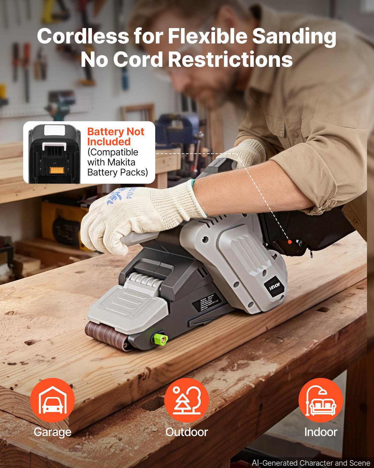 20V Max Cordless Belt Sander, 3" x 21" Belt Sander for Woodworking, 6 Variable Speeds Sanding Machine with 10PCS Sanding Belts, 2 Dust Bags & Vacuum Adapter (Battery NOT Included)