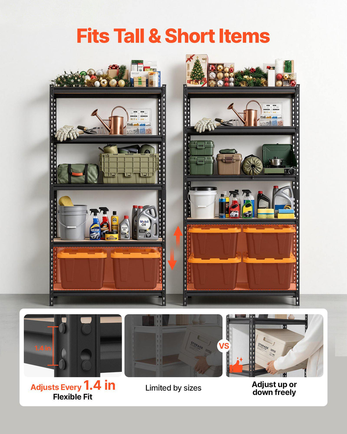 Storage Shelves, 5-Tier Adjustable, 2000 lbs Capacity, Heavy Duty Garage Storage Shelving Unit, Metal Utility Rack Shelf, for Garage Warehouse Basement Kitchen, 36.34" W x 18.07" D x 71.38" H