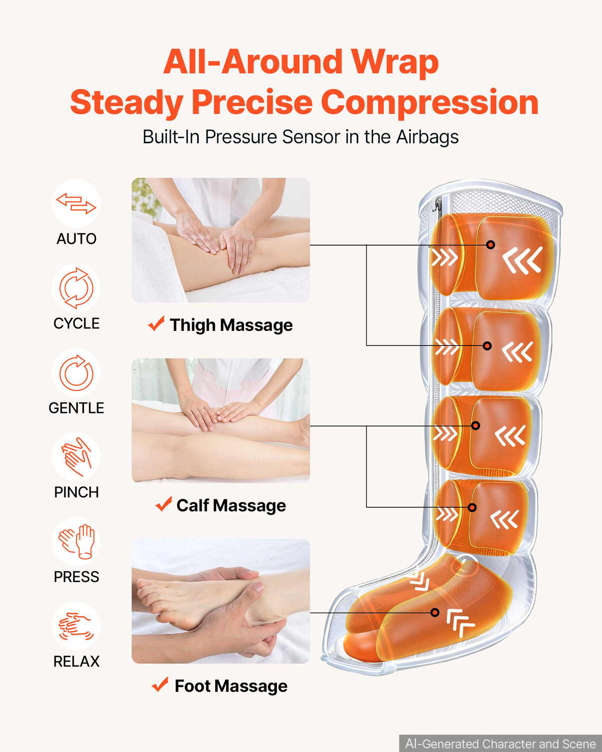 Leg Compression Massager 6 Modes Air Compression Full Leg Massager, For Daily Relaxation, 9 Massage Intensities, 360° Coverage, Auto Shut-Off Timer, with Portable Storage Bag and Power Adapter