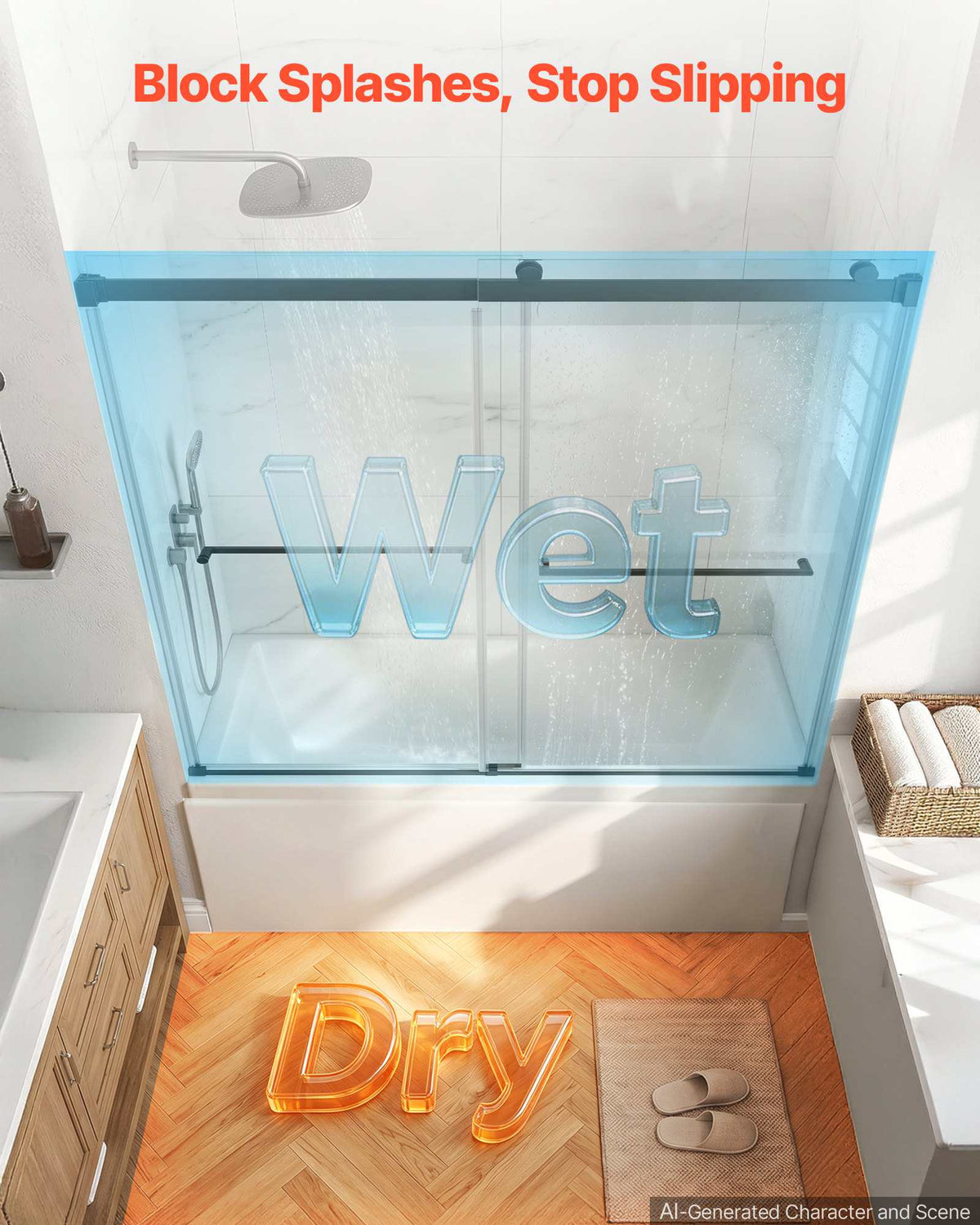 Bathtub Shower Door 60"W x 60"H Frameless Bypass Sliding Doors Black, 5/16" Clear Tempered Glass, Double Sliding Tub Shower Doors with 2 Stainless Steel Handles, Nano Coating, for Bathroom Tubs
