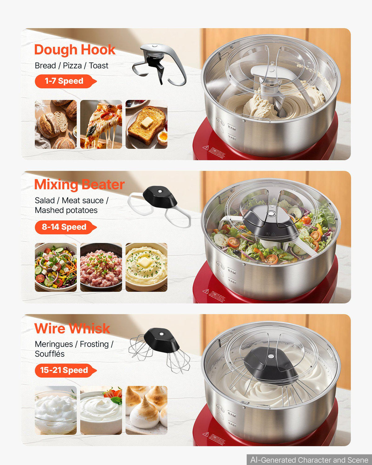 5.3 Qt Electric Dough Maker 500W Stand Mixer Removable Lid, Stepless Speed Adjustment Food Kitchen Mixer with Stainless Steel Bowl, Dough Hook, Whisk, Beater, for Pizza Bread Pasta Mochi
