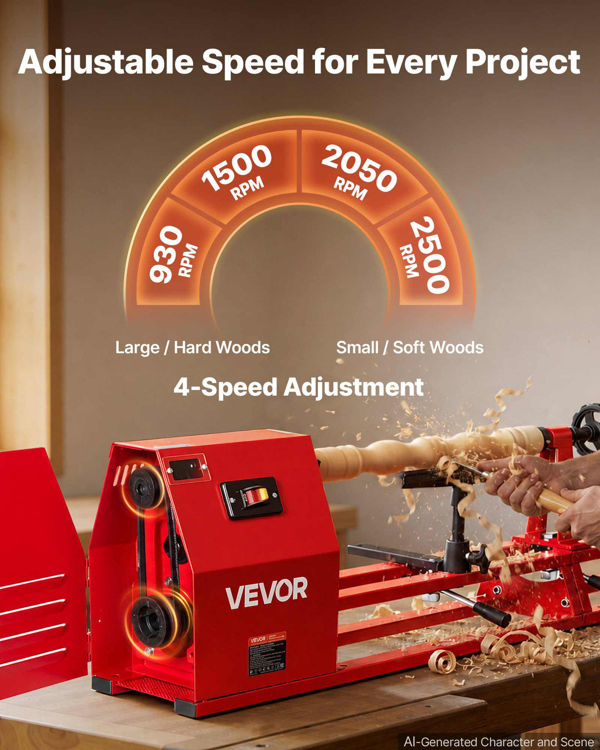 Wood Lathe 1/2 HP 14" x 40" Benchtop Wood Lathe Machine 4 Speeds, 930/1500/2050/2500 RPM, with Tool Rest, Wrenches, Faceplate, Heavy Duty, for Beginner Professional Woodworking, Woodturning
