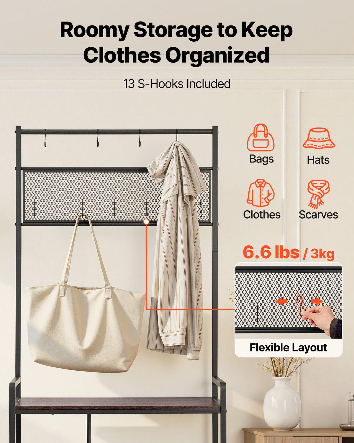Hall Tree, 70.9 in Coat Rack with Shoe Storage, Freestanding 4-Tier Shoe Rack Organizer with Hooks, Side Pocket and Wire Shelf, Steel Frame Entrance Coat Holder for Entryway, Bedroom, Closet