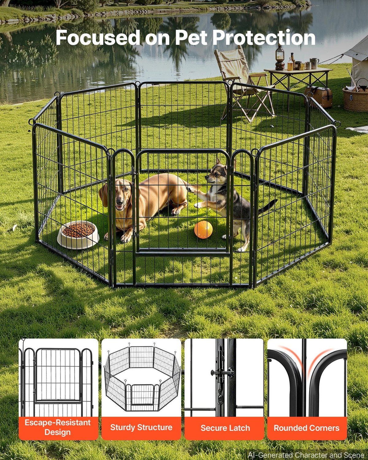 Dog Playpen 24 Inch 8 Panels Foldable Metal Exercise Pen Pet Fence, Indoor/Outdoor Heavy Duty Puppy Crate Kennel with Door for Dogs, Cats or Small Animals, Portable for RV Camping, Yard, Black