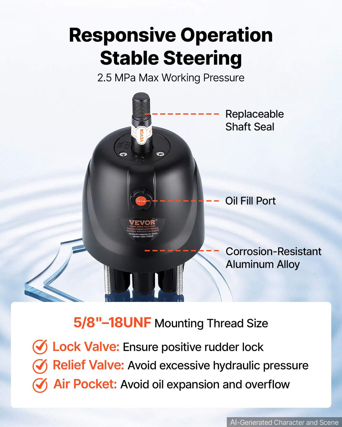 Hydraulic Steering Kit 150HP Hydraulic Outboard Steering System 20 ft, Marine Boat Steering System, 2.5 MPa Helm Pump, Two-Way Lock Cylinder, 20 Feet High-Strength Hoses, for Single-Engine Use