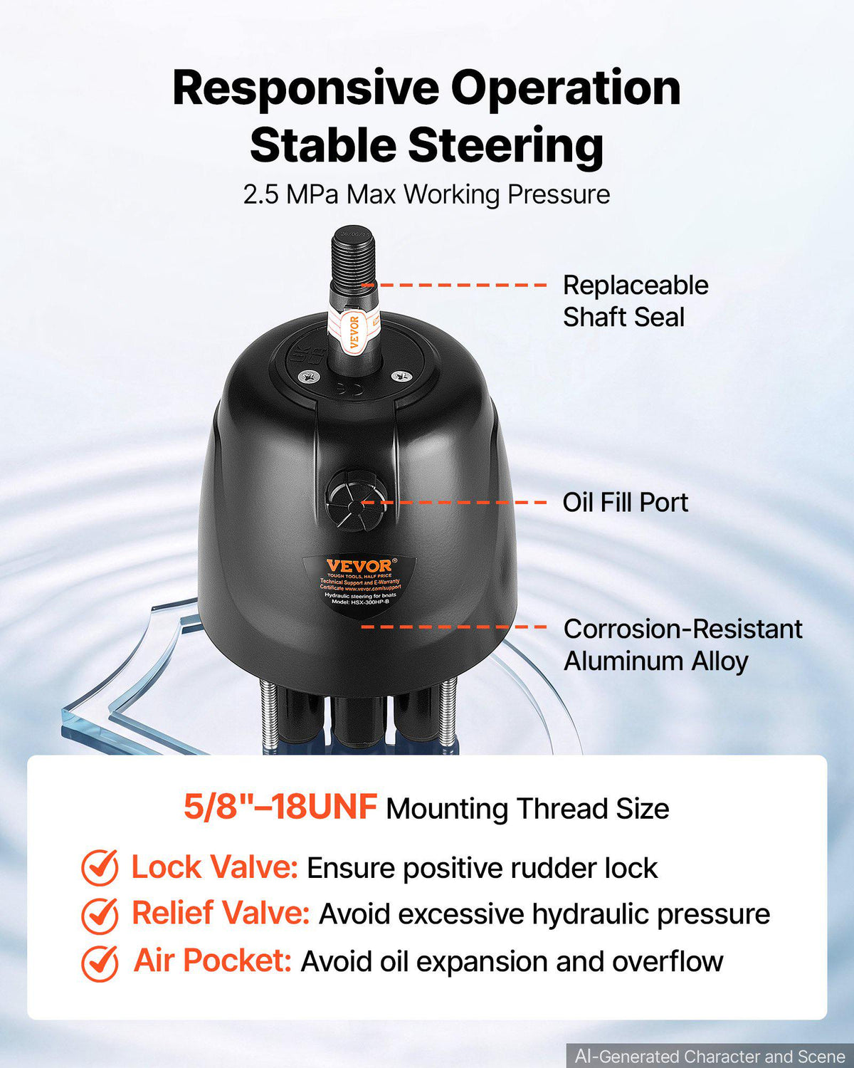Hydraulic Steering Kit 300HP Hydraulic Outboard Steering System 26 ft, Marine Boat Steering System, 2.5 MPa Helm Pump, Two-Way Lock Cylinder, 26 Feet High-Strength Hoses, for Single-Engine Use