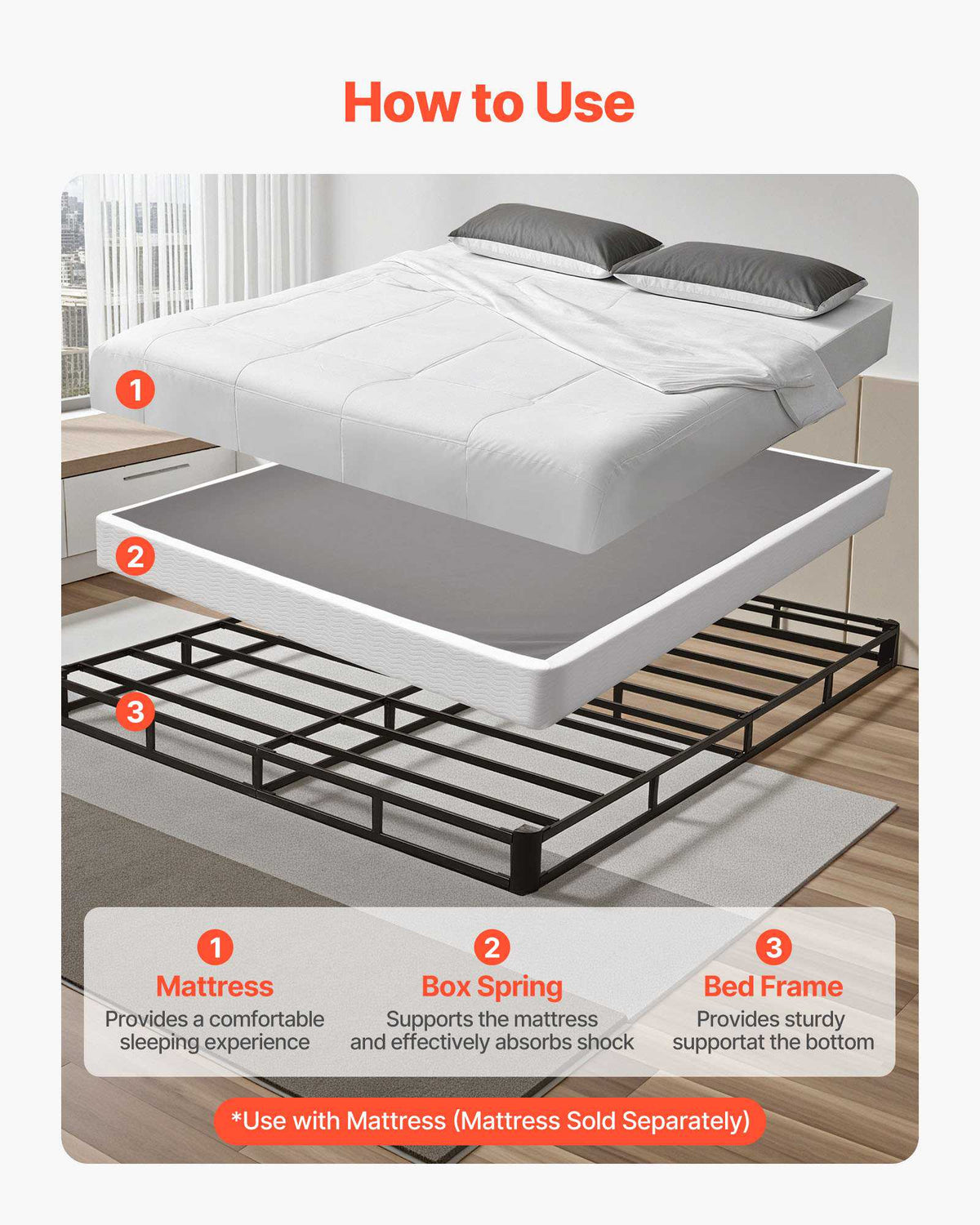 Box Spring, Queen Size Bed Frame with Washable Fabric Cloth, Heavy Duty Metal Frame for Queen Bed, 5.1 in Mattress Foundation, 3500 lbs Max Weight Capacity, Easy Assembly, 79.1 x 59.6 x 5.1 in