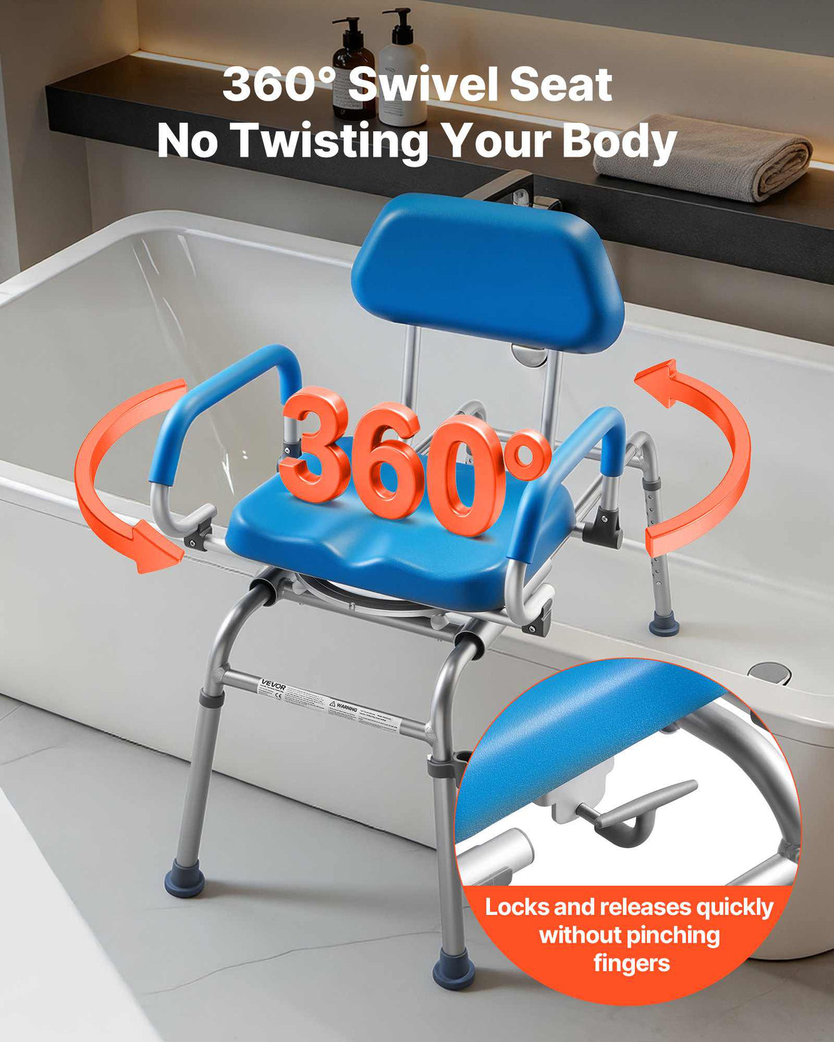 Sliding Shower Chair, 330 lbs Tub Transfer Bench for Bathtub with Swivel Seat, Padded Shower Bench with Pivoting Arms and Backrest, Height Adjustable for Handicap, Seniors, Elderly and Disabled