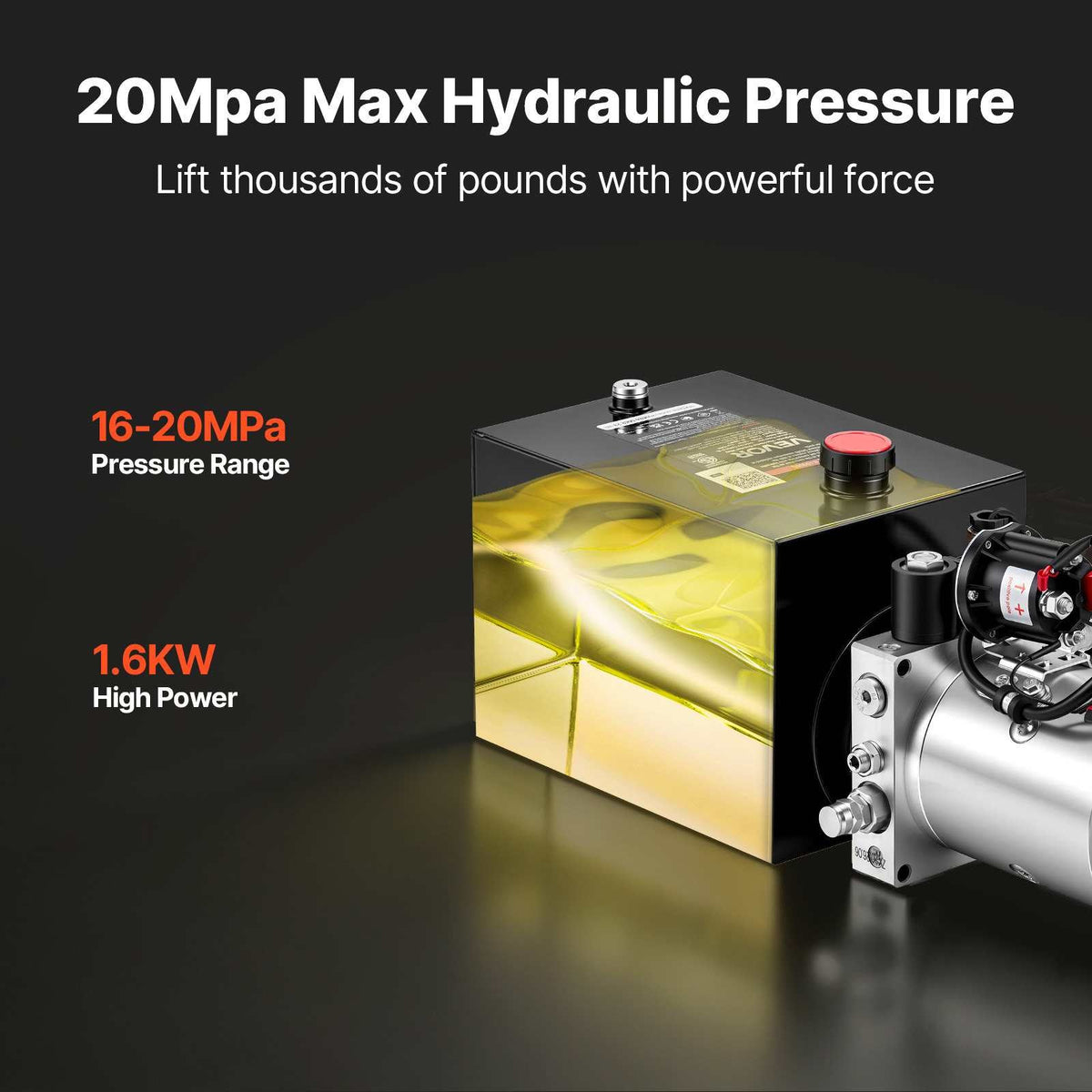8 Quart Hydraulic Pump, Single Acting Hydraulic Power Unit, 3200 PSI Max Relief Pressure, 0.91 GPM Flow Rate, DC12V 1.6KW Power Unit for Dump Trailer Car Lifting (Horizontal Installation)