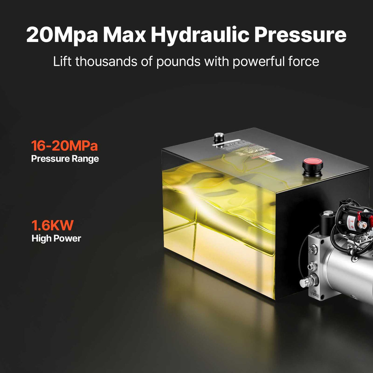 20 Quart Hydraulic Pump, Single Acting Hydraulic Power Unit, 3200 PSI Max Relief Pressure, 0.91 GPM Flow Rate, DC12V 1.6KW Power Unit for Dump Trailer Car Lifting (Horizontal Installation)