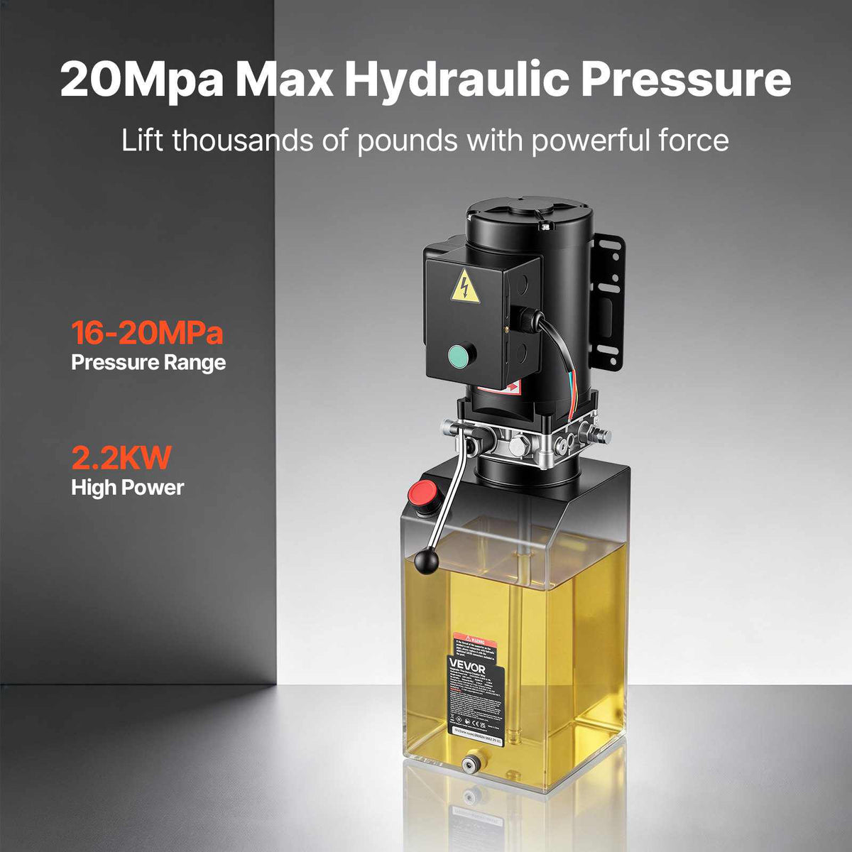 15 Quart Hydraulic Pump, 2.2KW Hydraulic Dump Trailer Pump Single Acting, 3200 PSI Max Relief Pressure, 1.7 GPM Flow Rate, AC220-240V Hydraulic Power Unit Car Lift (Vertical Installation)