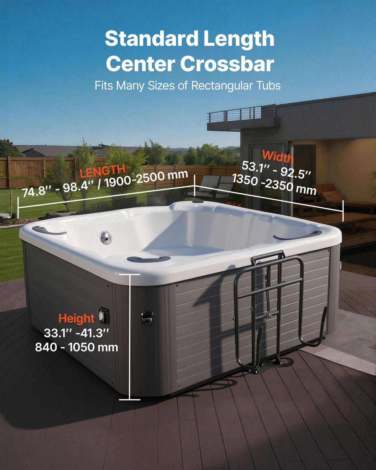 Hydraulic Spa Cover Lift, Hot Tub Cover Lift, Adjustable Height 33.1 to 41.3 in and Width from 53.1 to 92.5 in, Mounted Underneath on One Side, Compatible with Various Sizes of Hot Tubs & Spas