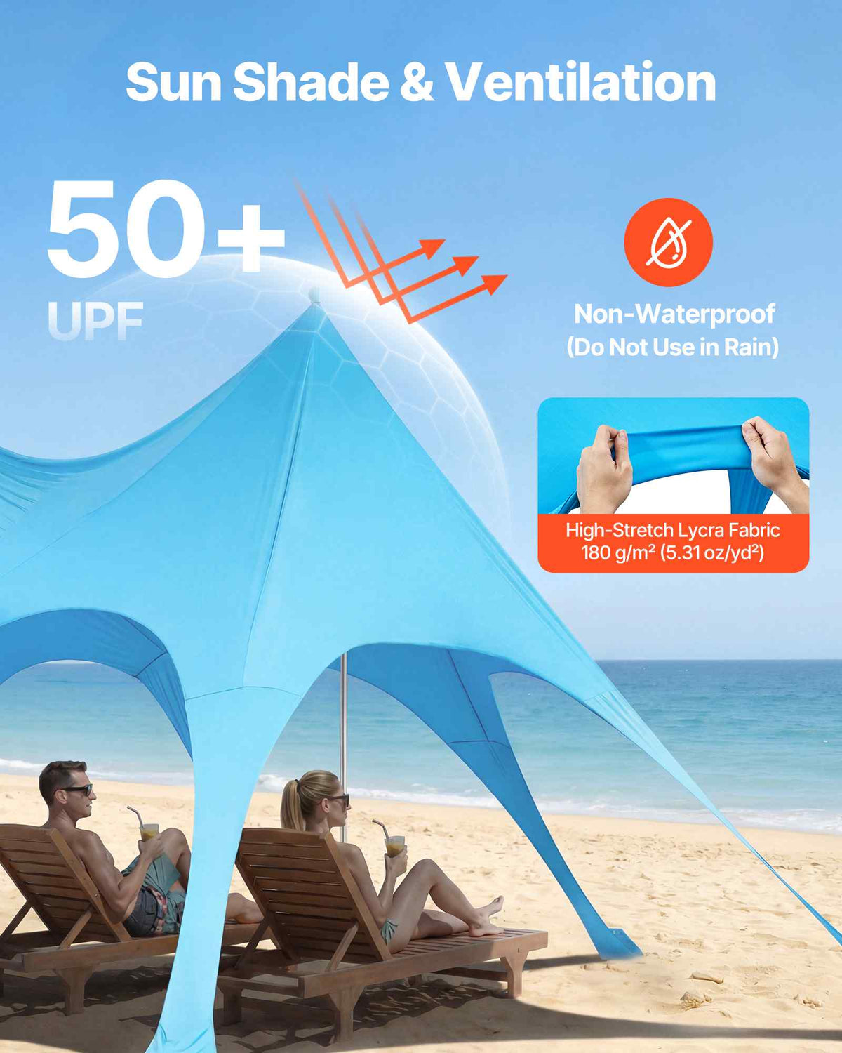 Beach Tent Sun Shelter, UPF50+ Sun Protection, 9.2 ft Tall, 20 x 13 ft, Easy Pop Up Beach Canopy with Sandbags, Stability Poles, Sand Shovels, Portable Shade for Family Outings, Camping, Fishing