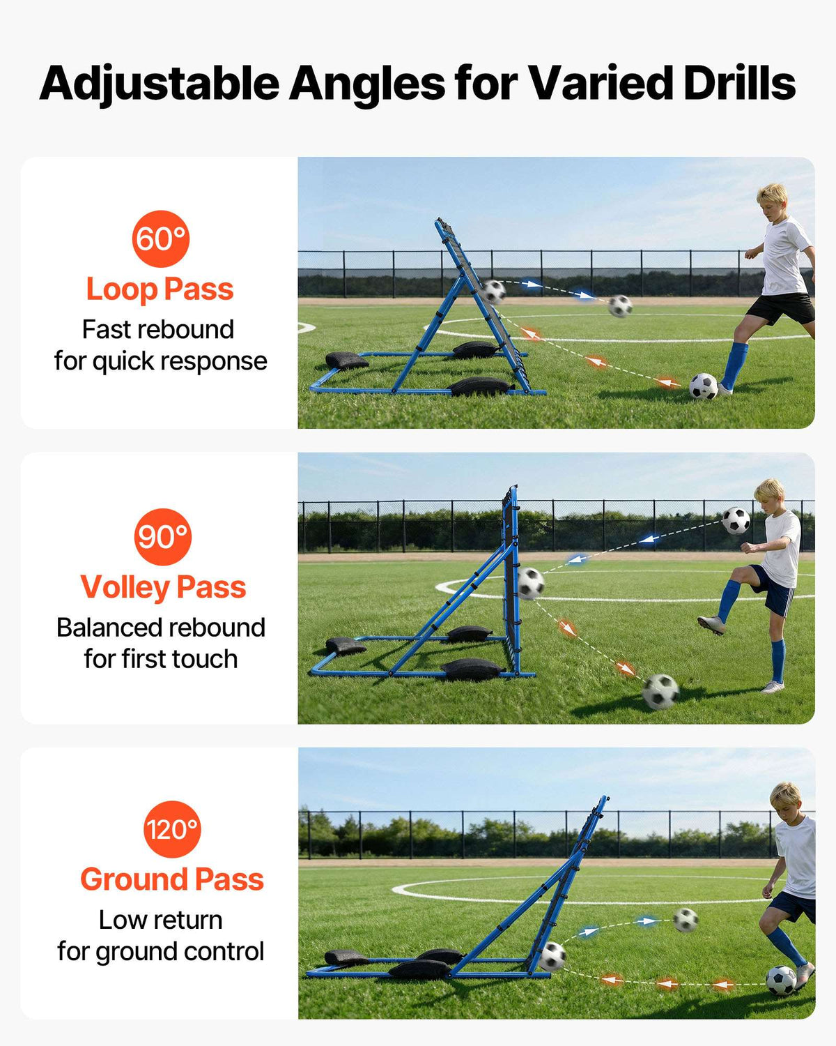Soccer Rebounder Net, Quick-Switch Angle Soccer Goal Rebounder for Control, Passing Practice, Heavy-Duty Iron Frame & PE Net, Easy Setup Ball Training Aids & Equipment for Teens&Adults,5 x 4 ft