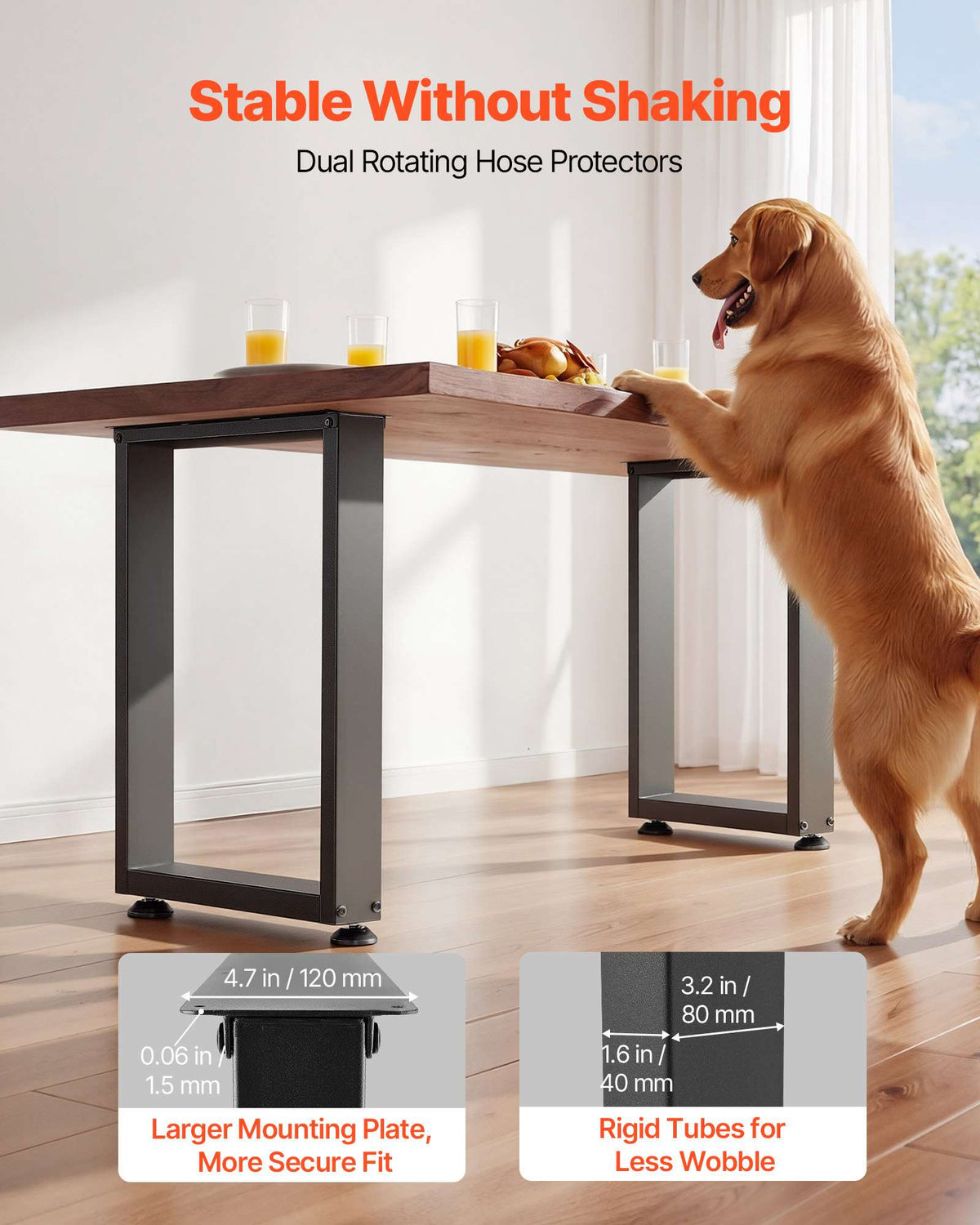 Table Legs, 29.5" H x 23.6" W Square Steel Furniture Legs, Modular Design, Easy Assembly, 2204 lbs Max Load Heavy Duty, for Home Office Desk, Workbenches, Dinner Bar Tables, Set of 2, Black
