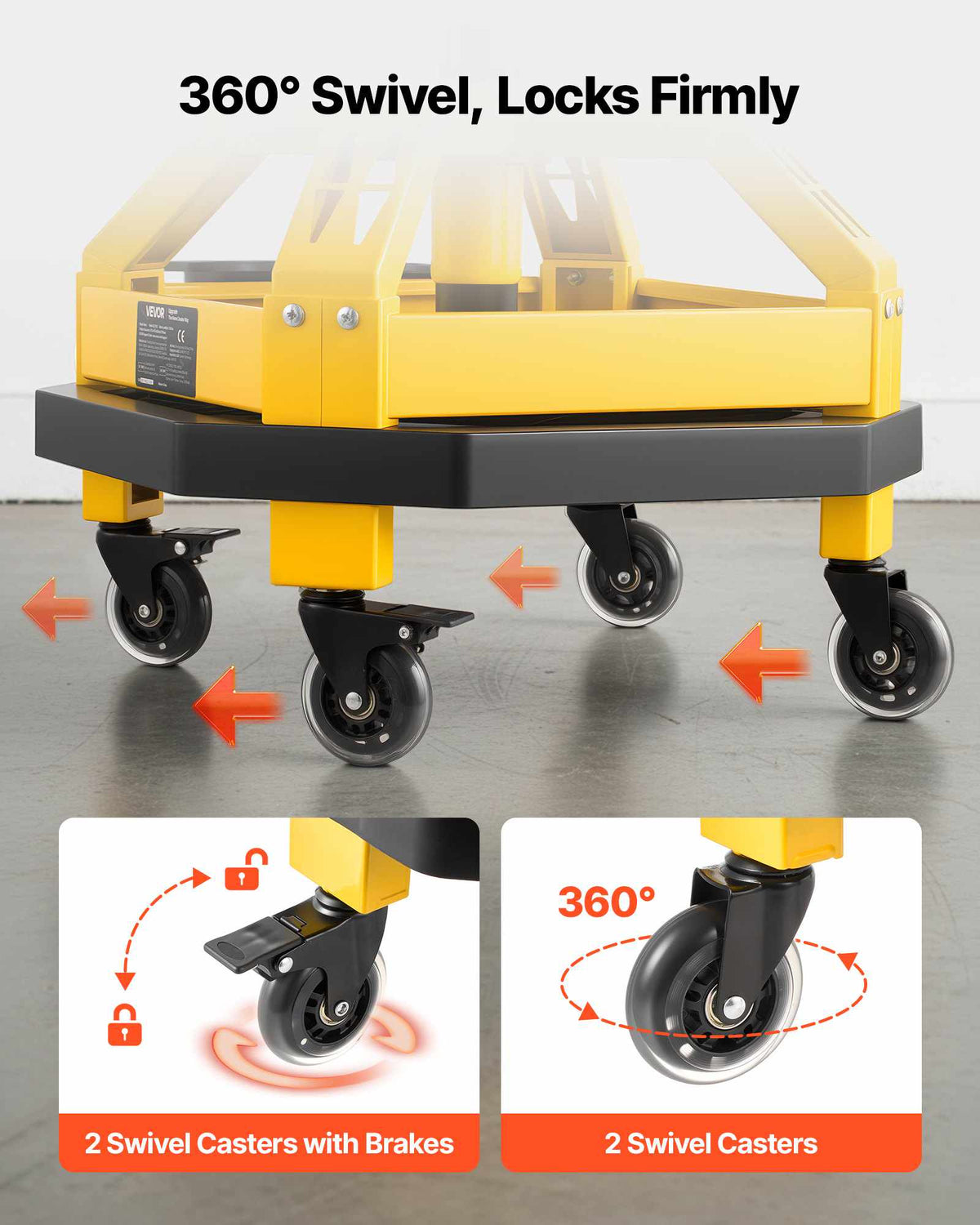 Rolling Shop Stool with Wheels, 19.7"-25.6" Adjustable Height, 360° Swivel, 330 lbs Capacity, Garage Work Mechanic Stool with Backrest, Tool Tray Storage, Padded Seat Shop Chair, Black/Yellow